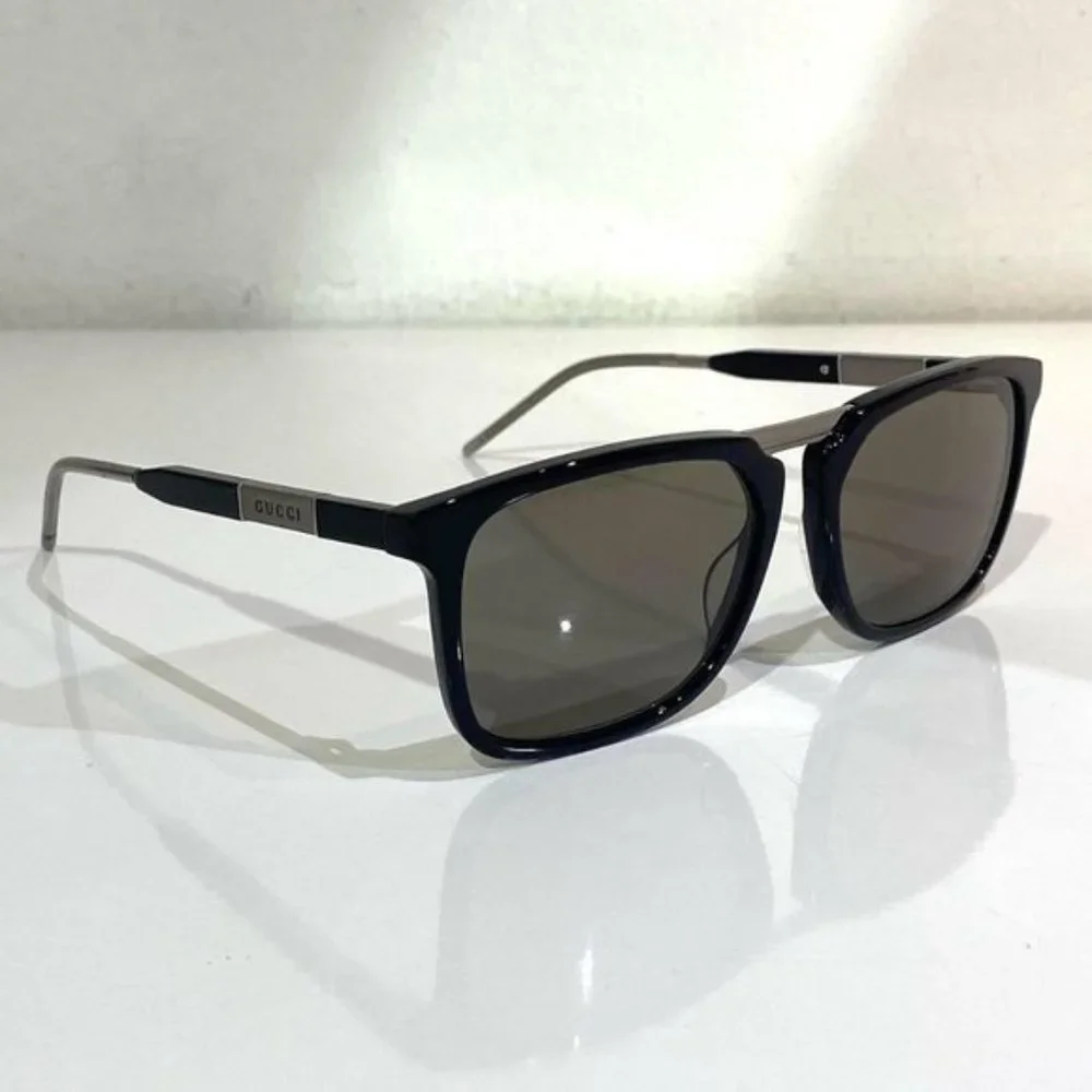 🔥 NEW MEN'S GUCCI BLACK & STEEL SUNGLASSES W/ CASE